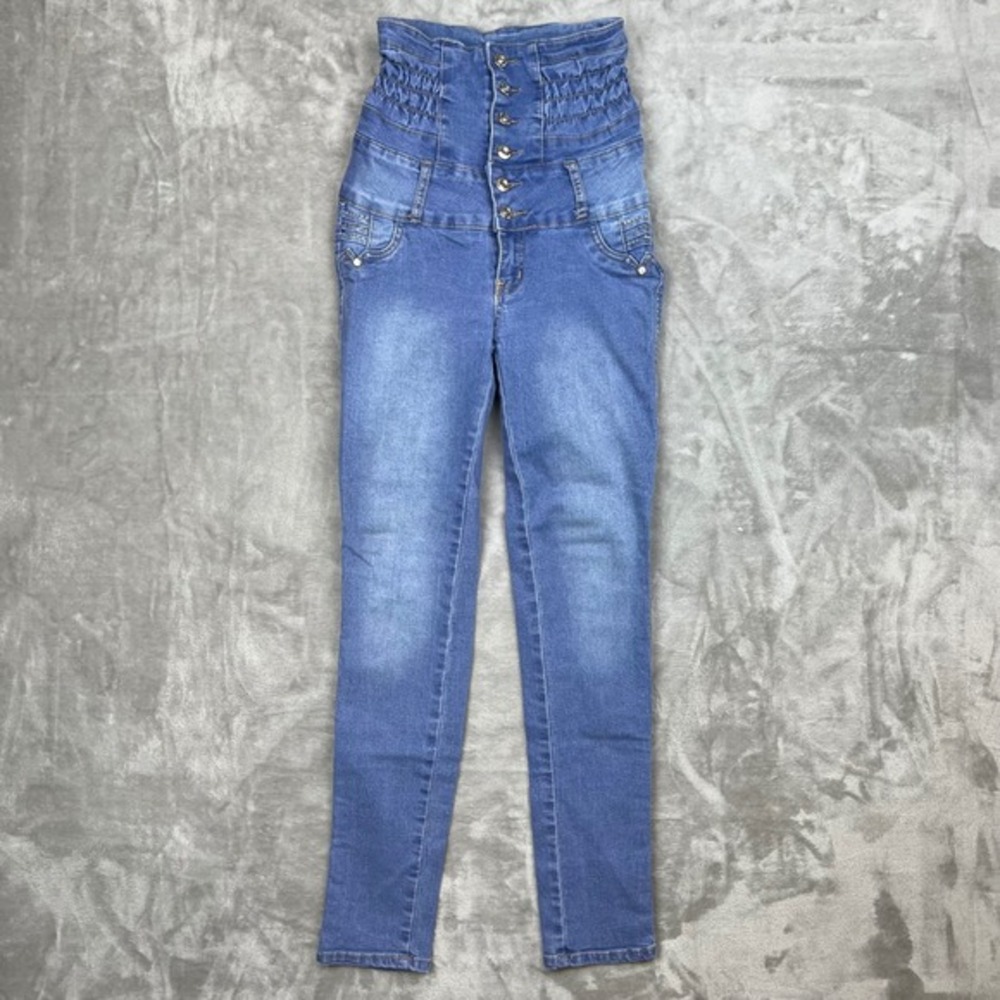 Silver Diva High Waisted Button Fly‎ Skinny Jeans Blue Wash Stretch Size 5